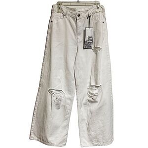 ALMOST FAMOUS Ultra High Rise Wide Leg Womens Jeans White Distressed Size 5